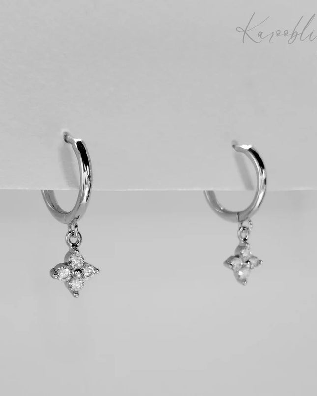 Sterling Silver Petal Sparkle Huggie Earrings