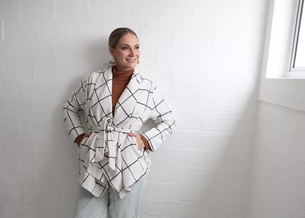 White Checket Wrap Jacket
