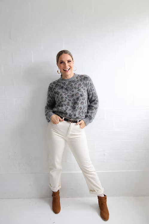Grey Leopard Print Knit