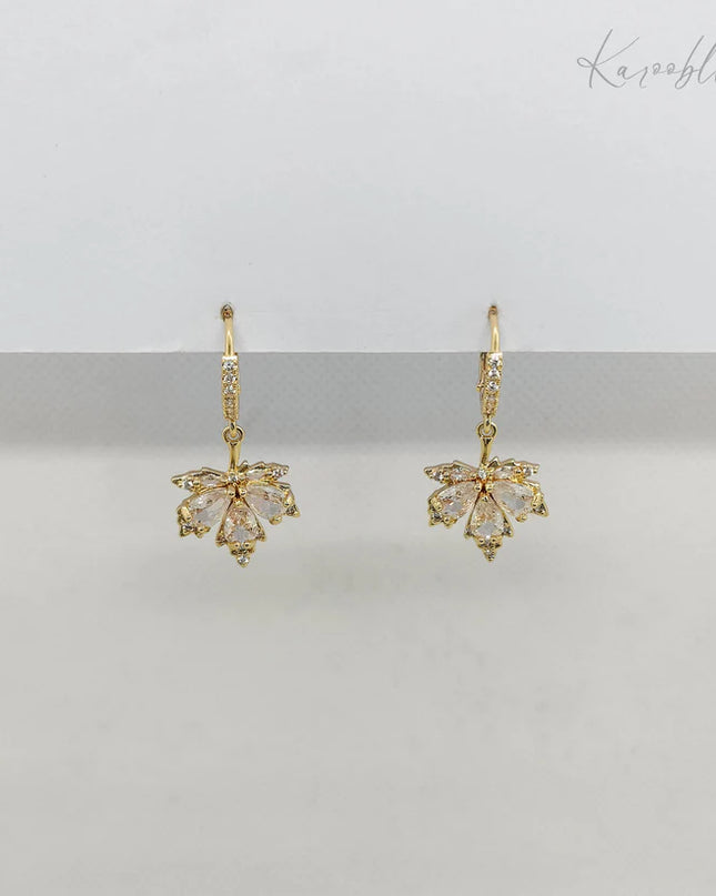 Maple Leaves  Cubic Zirconia  Huggie Earrings