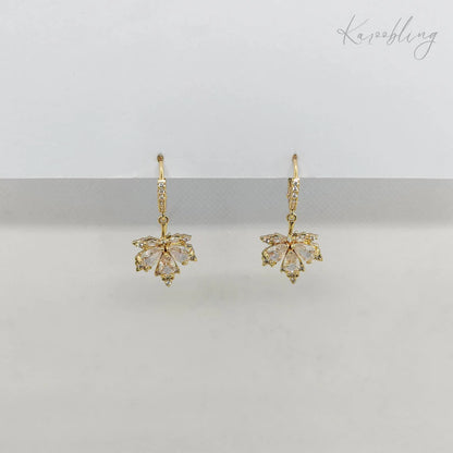 Maple Leaves  Cubic Zirconia  Huggie Earrings