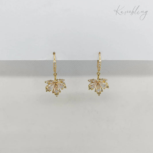 Maple Leaves  Cubic Zirconia  Huggie Earrings