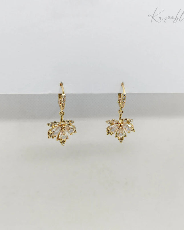 Maple Leaves  Cubic Zirconia  Huggie Earrings