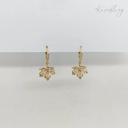 Maple Leaves  Cubic Zirconia  Huggie Earrings