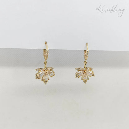 Maple Leaves  Cubic Zirconia  Huggie Earrings
