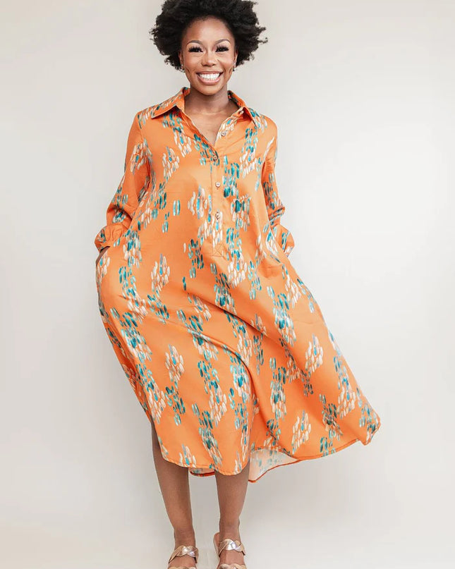 Cotton Shirt Dress Tangerine