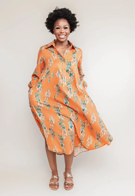 Cotton Shirt Dress Tangerine