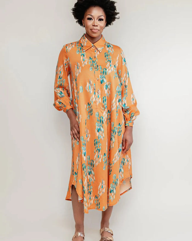 Cotton Shirt Dress Tangerine