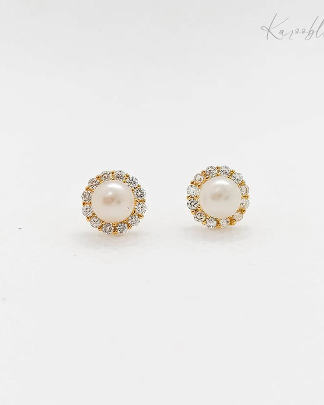 Sterling Silver Halo Pearl Stud Earrings