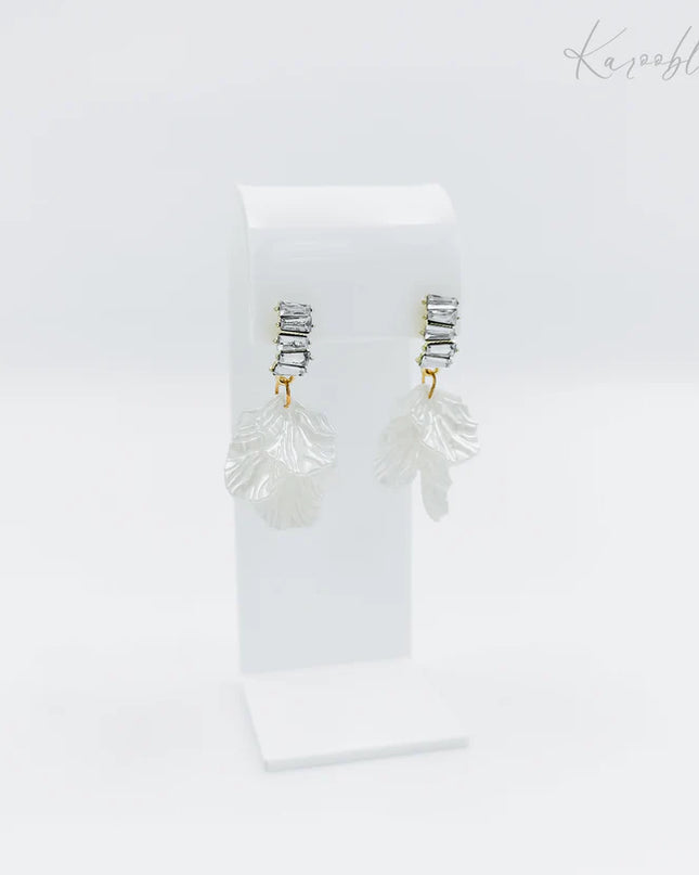 Gold Plated Ivory Petal Diamante Drop Earrings