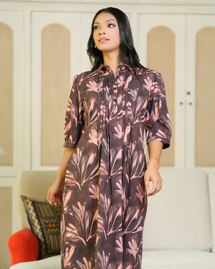 Pintuck Floral Dress