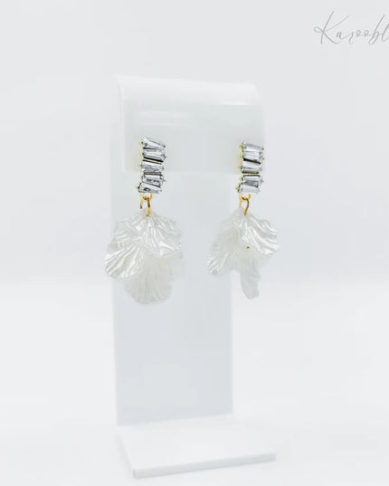 Gold Plated Ivory Petal Diamante Drop Earrings