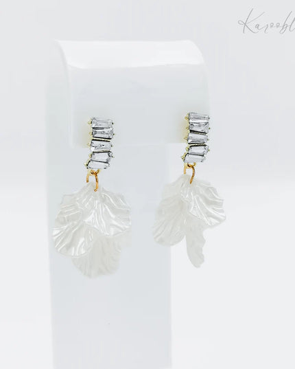 Gold Plated Ivory Petal Diamante Drop Earrings
