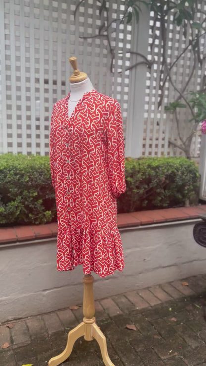 Pintuck Tier Dress - Tangerine