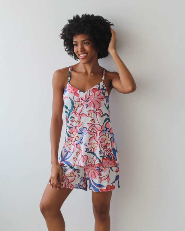 Pink Floral Strappy Pjs Set