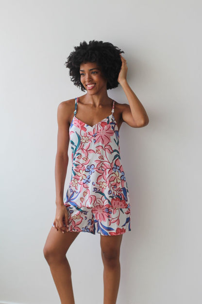 Pink Floral Strappy Pjs Set