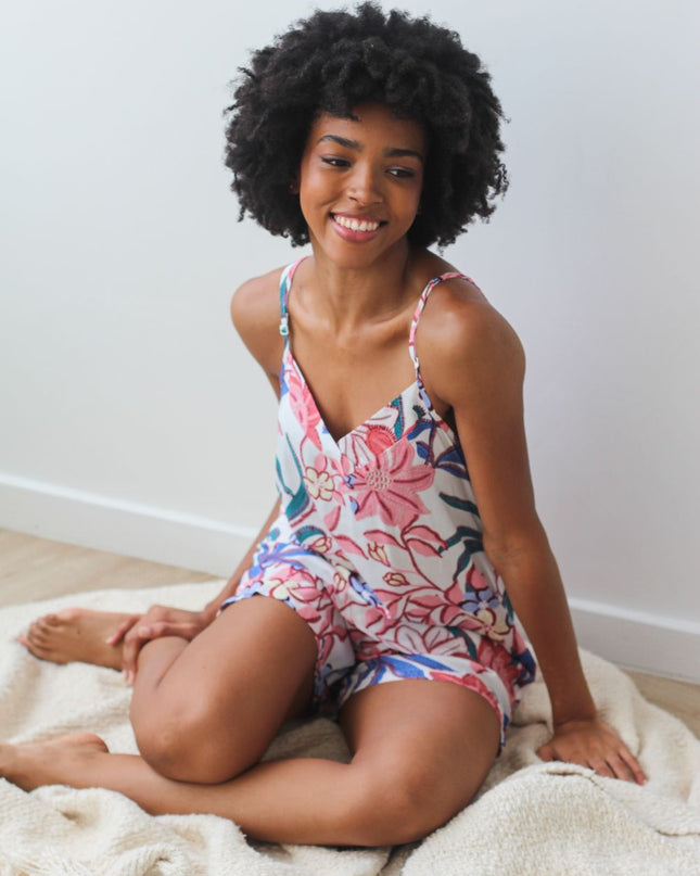 Pink Floral Strappy Pjs Set