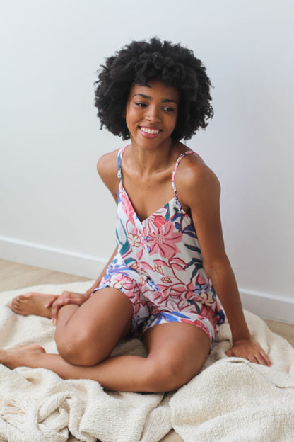 Pink Floral Strappy Pjs Set