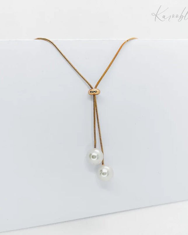 Gold-Plated Pearl  Snake Chain Pullcord Necklace