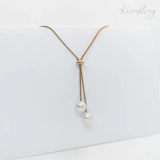 Gold-Plated Pearl  Snake Chain Pullcord Necklace