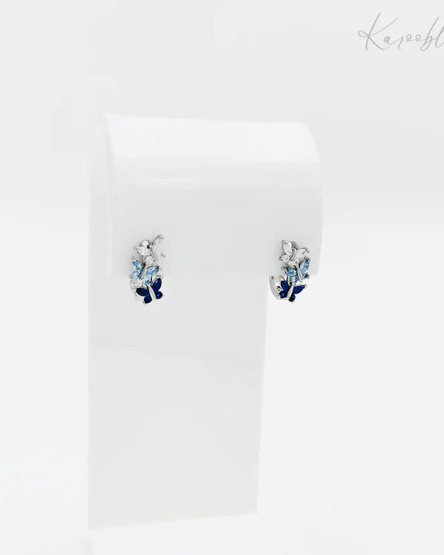 Sterling Silver Blue Butterfly French Hoop Earrings