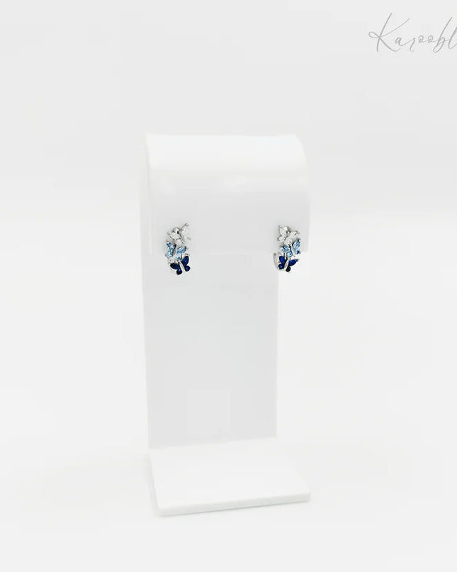 Sterling Silver Blue Butterfly French Hoop Earrings