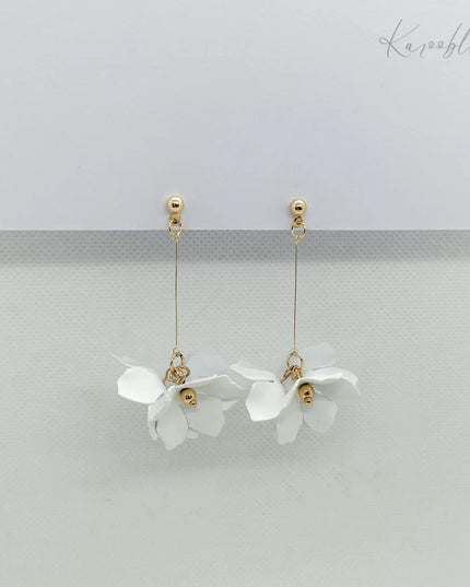Gold & White Dangling Blossom Earrings
