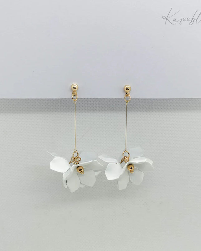 Gold & White Dangling Blossom Earrings