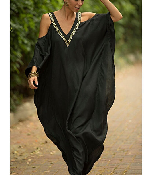 V-Neck Summer Kaftan-Black