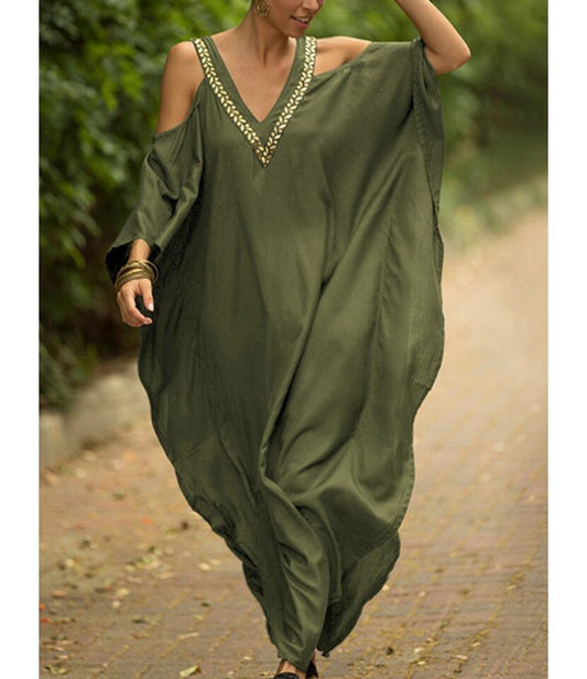 V-Neck Summer Kaftan-Army Green