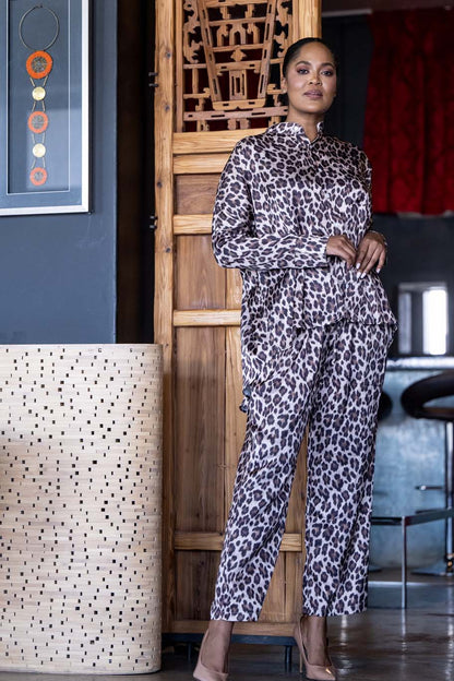 Mastik Leopard Print Pants Suit