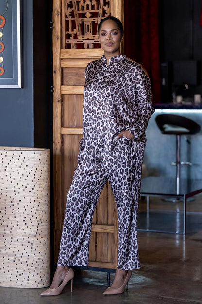 Mastik Leopard Print Pants Suit